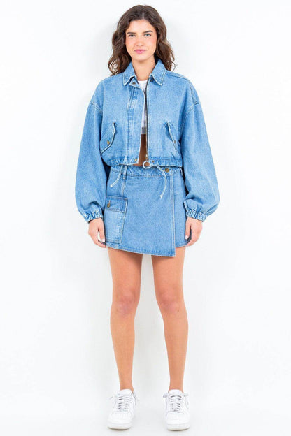 American Bazi Cargo Pocket Denim Skort for Trendy Style - Selvanelle