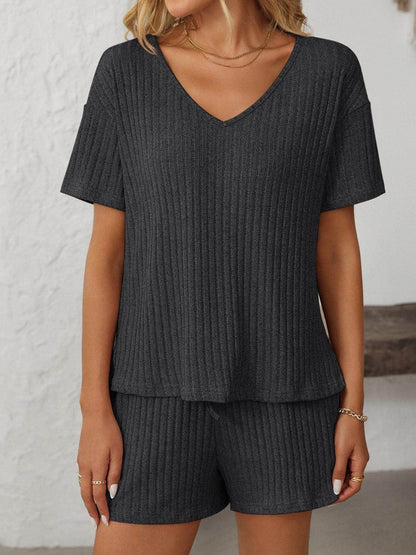 Mandy V-Neck Short Sleeve Top and Shorts Set for Women - Selvanelle