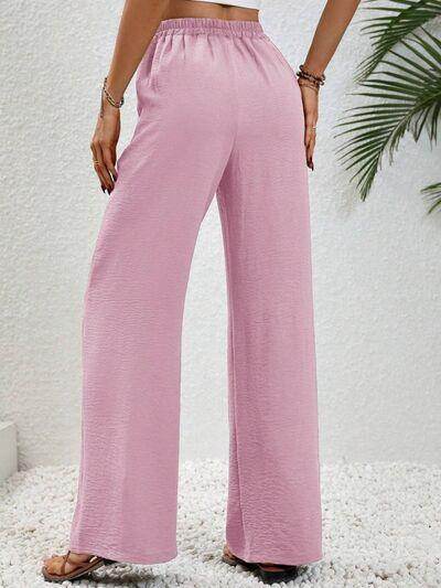 Wide Leg Drawstring Pants for Women in Opaque Fabric - Selvanelle