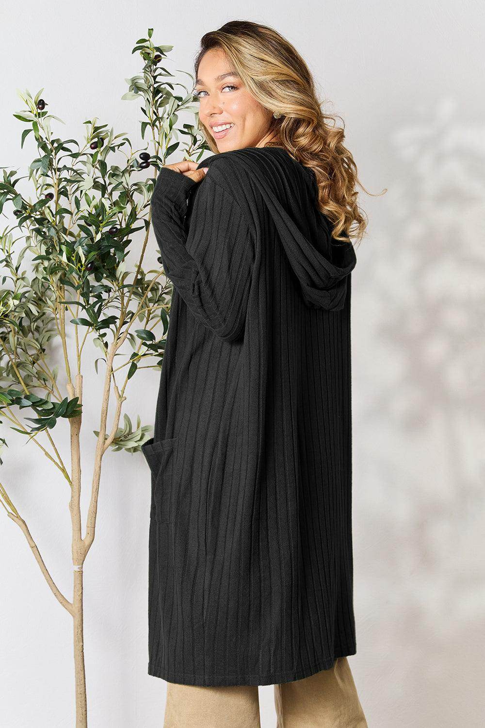 Basic Bae Full Size Hooded Sweater Cardigan for Women - Selvanelle