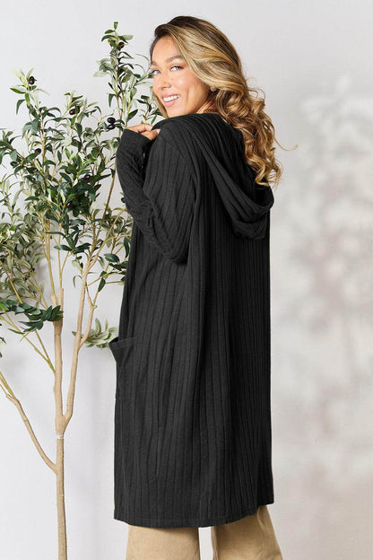 Basic Bae Full Size Hooded Sweater Cardigan for Women - Selvanelle