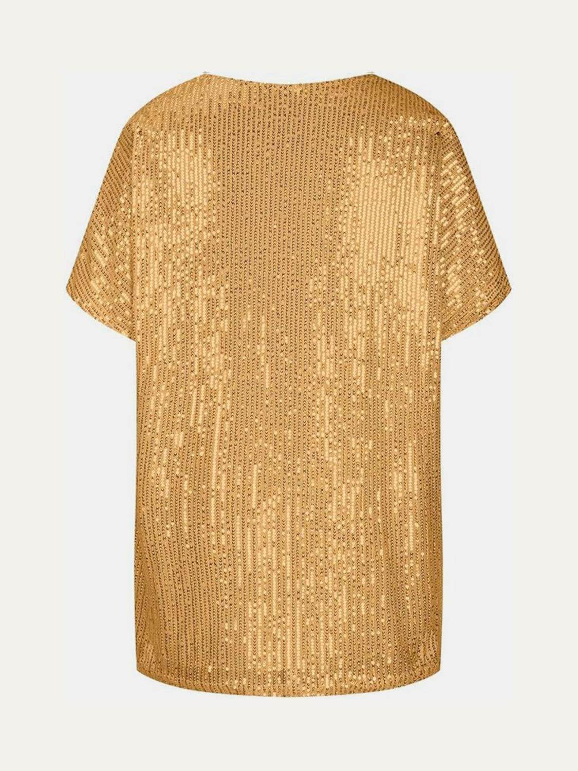 Full Size Sequin V-Neck Short Sleeve Top for Women - Selvanelle