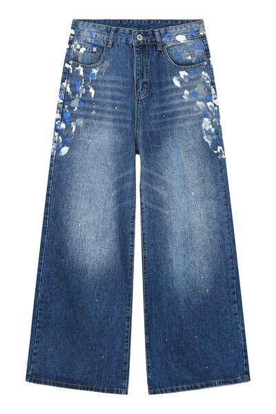 Watercolor Wide Leg Jeans with Pockets for Stylish Comfort - Selvanelle
