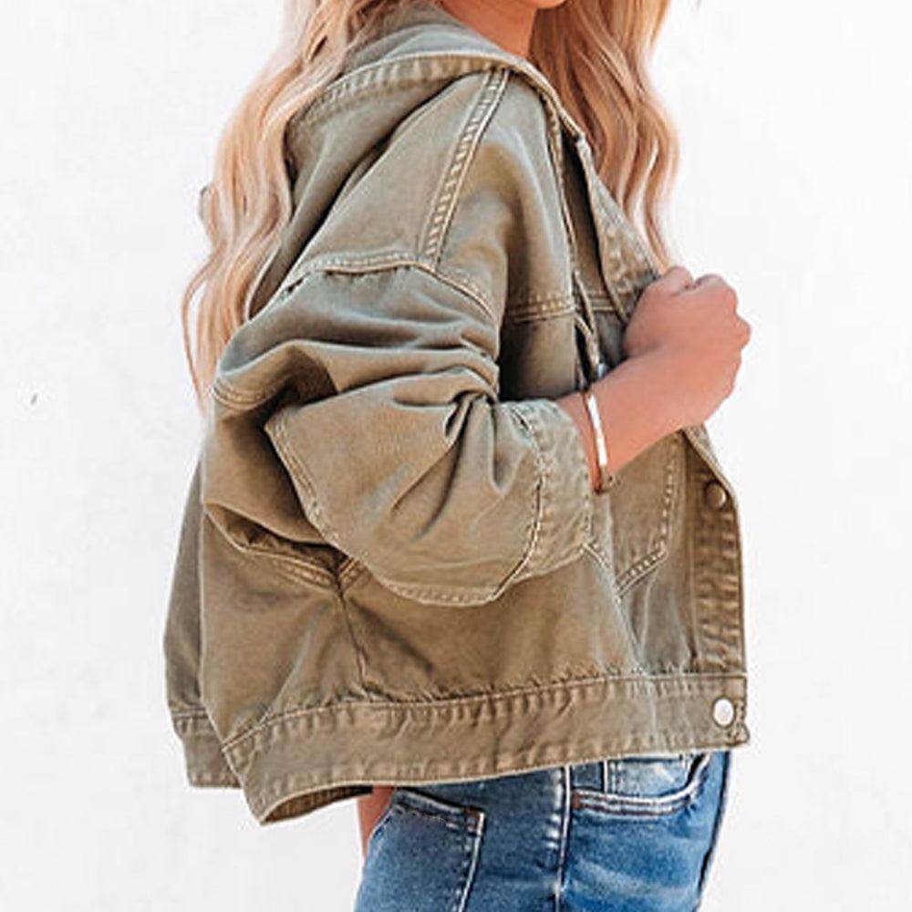 Hooded Dropped Shoulder Denim Jacket for Women Casual Wear - Selvanelle