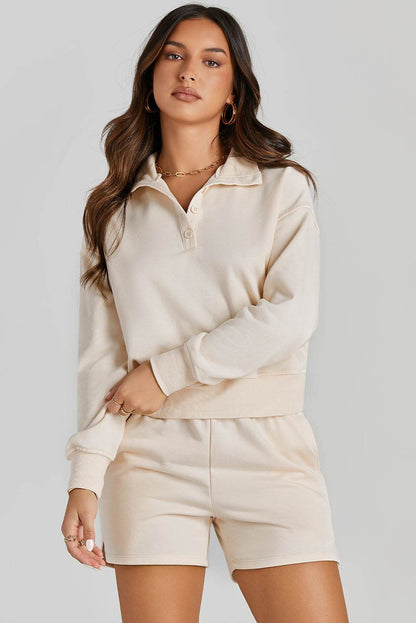 Half Button Sweatshirt and Shorts Active Set - Selvanelle
