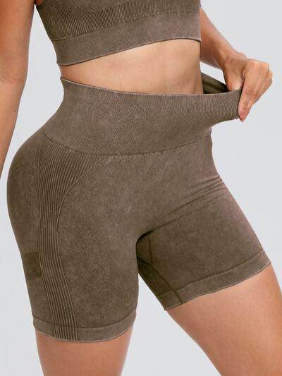 Washed High Waist Active Shorts for Ultimate Comfort - Selvanelle