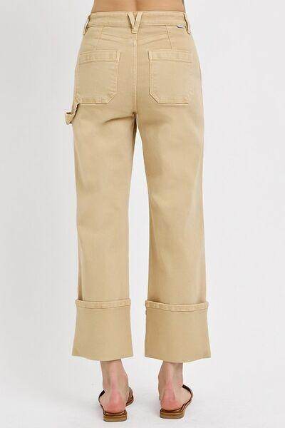 RISEN Full Size High Rise Wide Straight Cuffed Patch Jeans Plus Size - Selvanelle