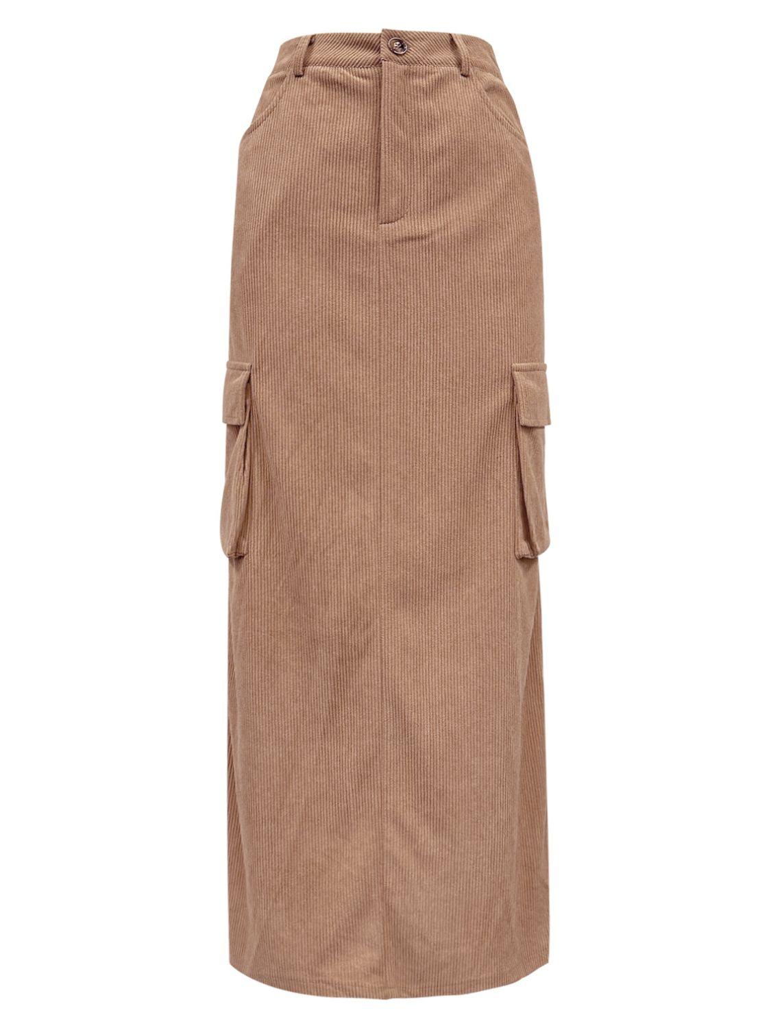 Slit Corduroy Maxi Skirt with Pockets for Women