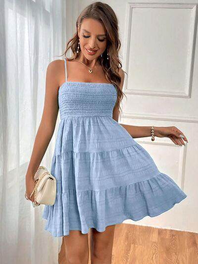 Tiered Smocked Square Neck Cami Dress for Casual Style - Selvanelle