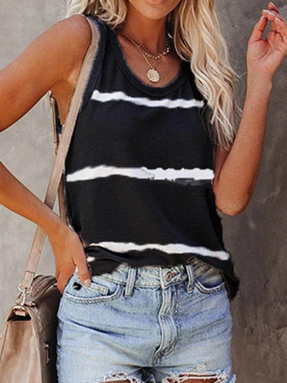 Full Size Tie-Dye Round Neck Tank for Women Casual Wear - Selvanelle
