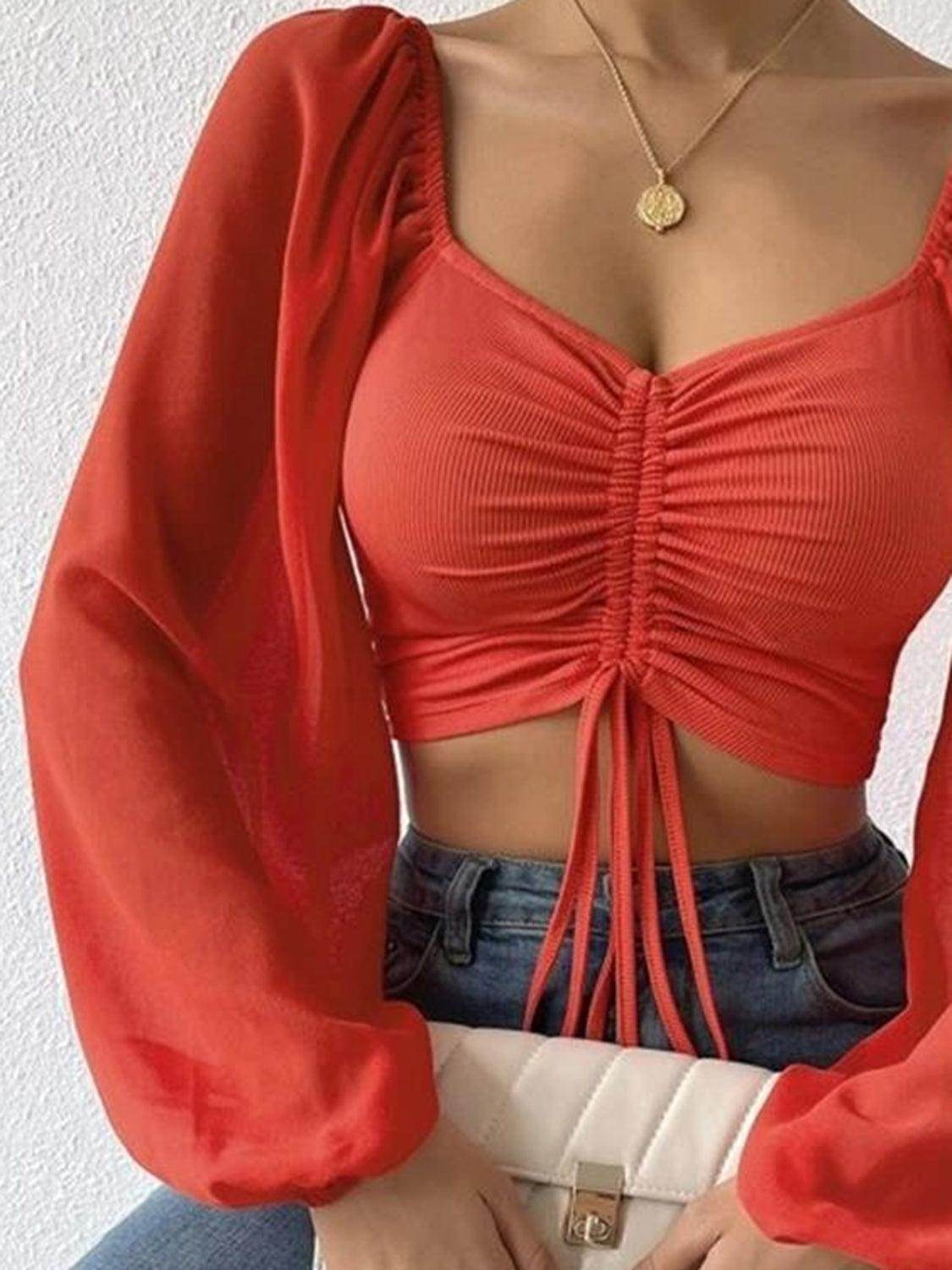 Drawstring Sweetheart Neck Cropped Top for Stylish Looks - Selvanelle