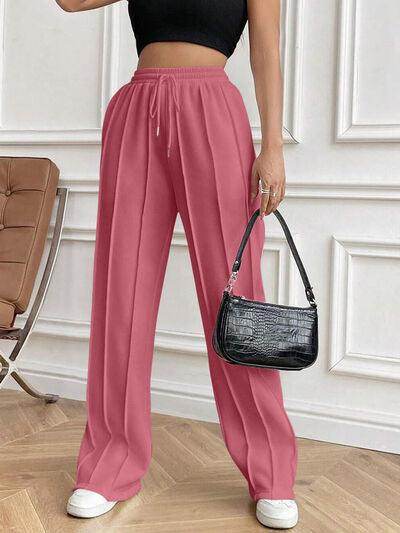Drawstring Elastic Waist Pants with Pockets for Women - Selvanelle