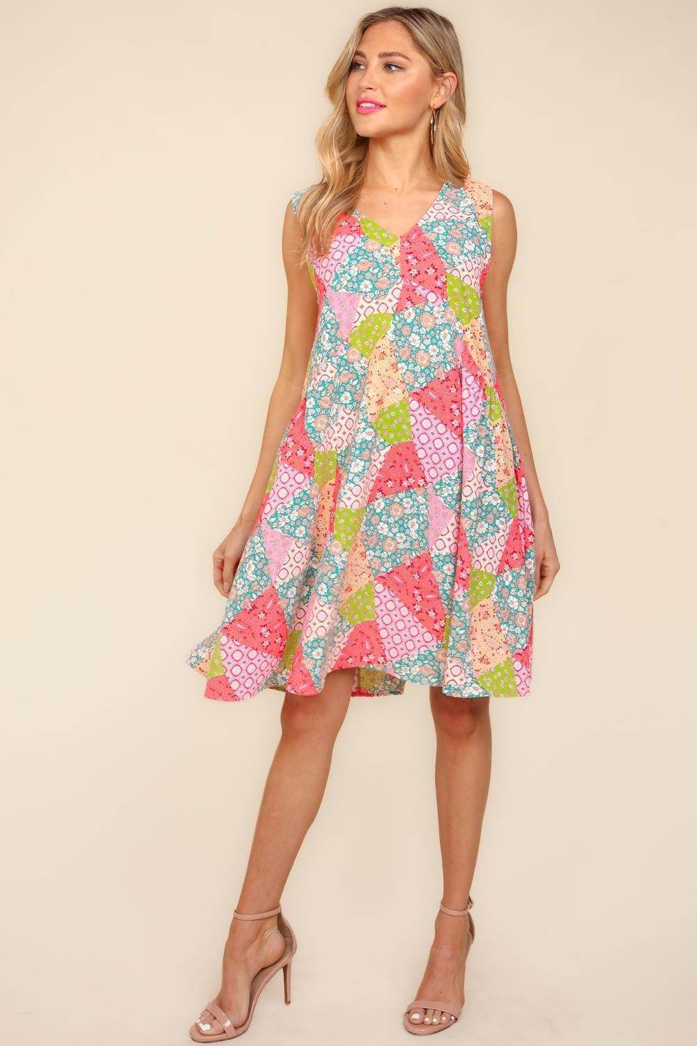 Haptics Full Size Babydoll Floral Patchwork Dress with Side Pockets - Selvanelle