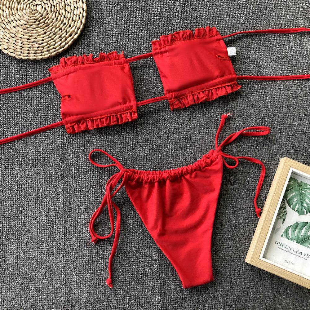 Frill Trim Ruched Bikini Set - Selvanelle