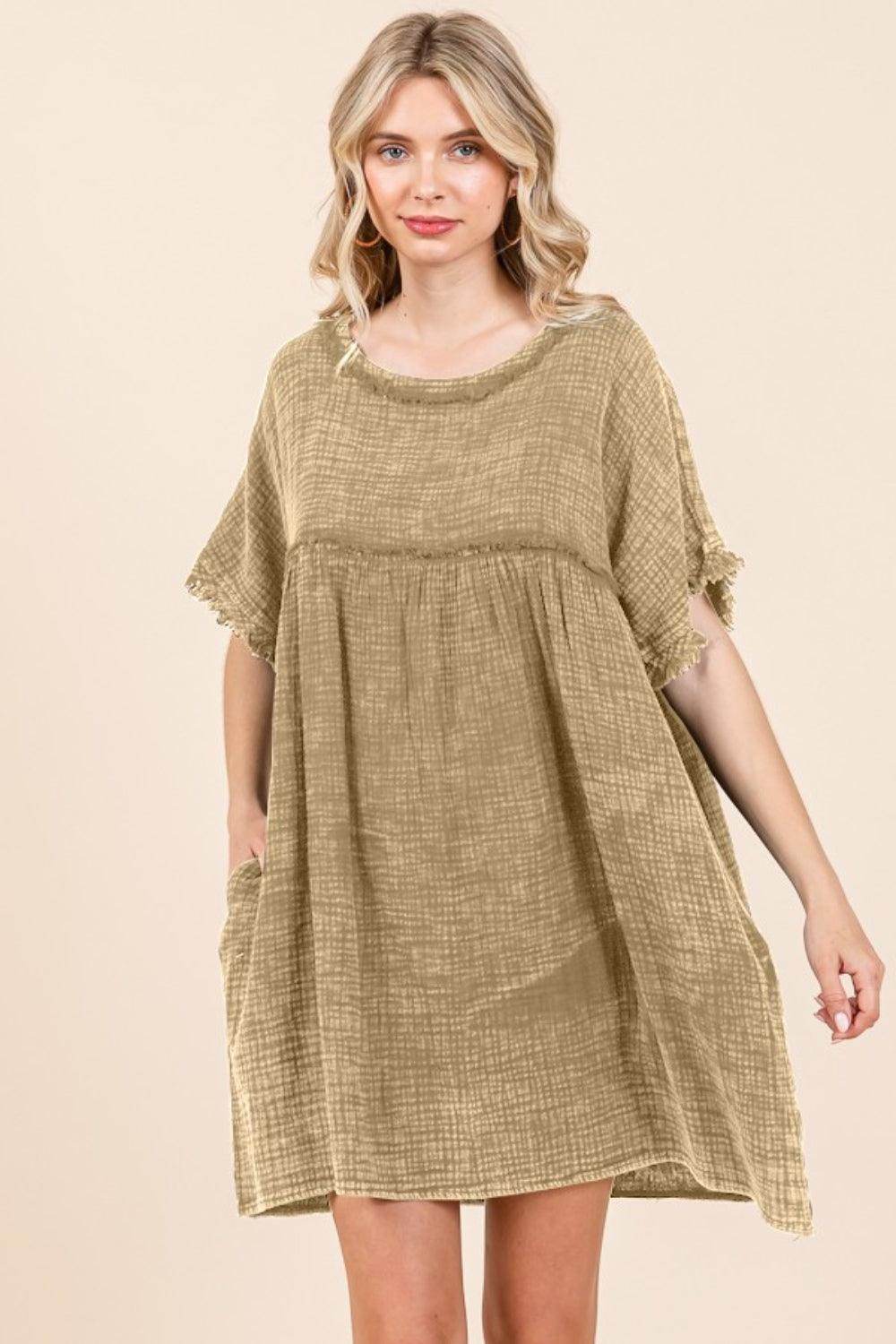 Culture Code Full Size Short Sleeve Babydoll Dress With Pockets - Selvanelle