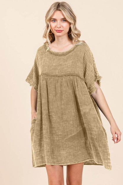 Culture Code Full Size Short Sleeve Babydoll Dress With Pockets - Selvanelle