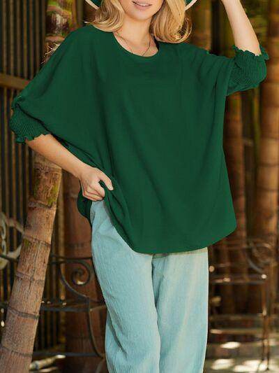 Round Neck Three-Quarter Sleeve Blouse for Women Fashion - Selvanelle