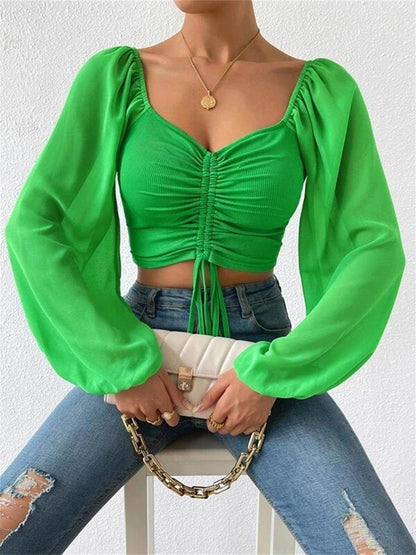 Drawstring Sweetheart Neck Cropped Top for Stylish Looks - Selvanelle