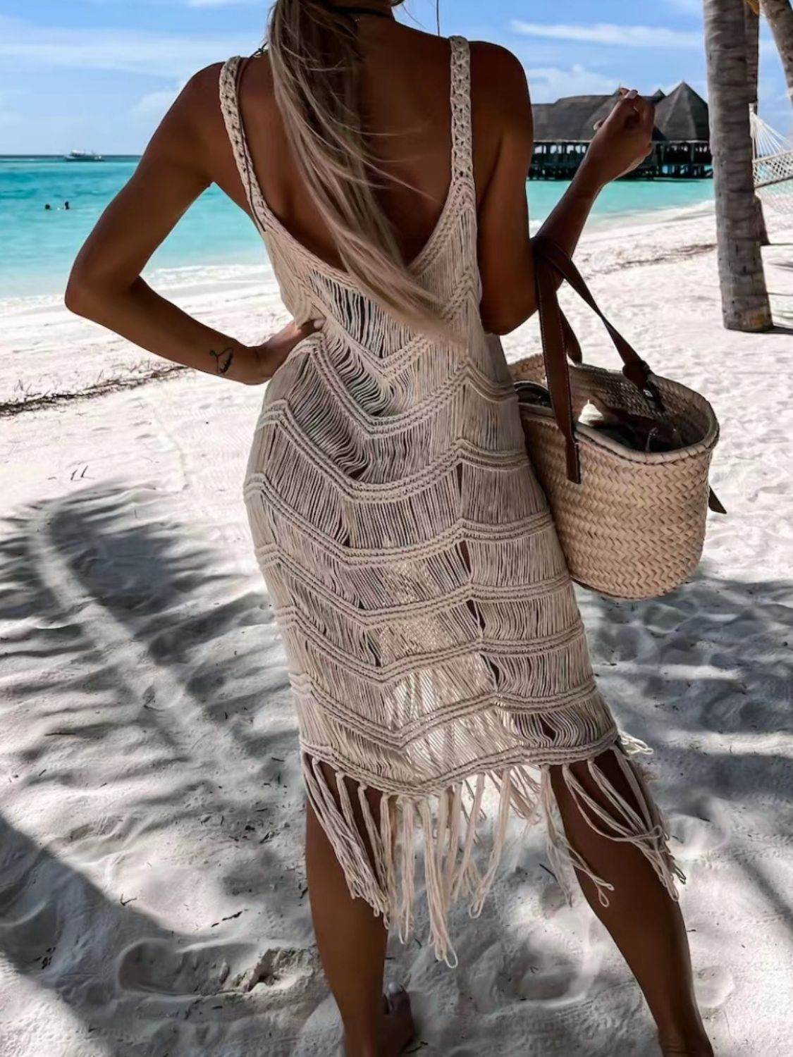 Fringe Scoop Neck Cover-Up - Selvanelle