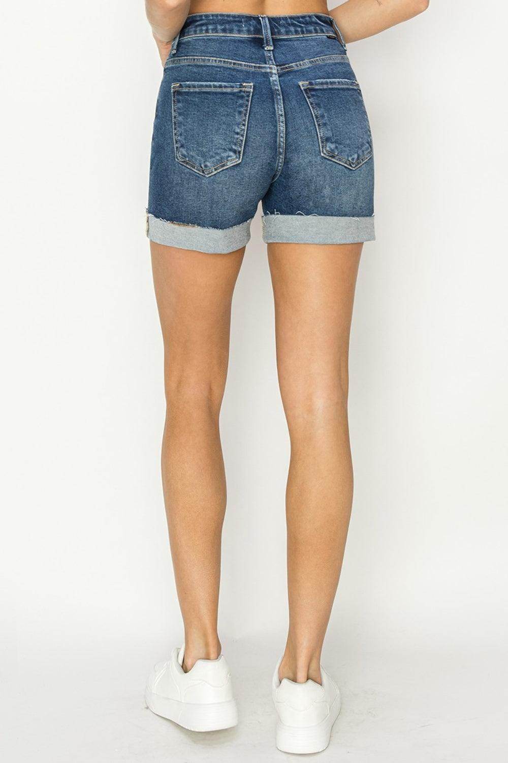 RISEN High Rise Cuffed Denim Shorts for Summer Style - Selvanelle