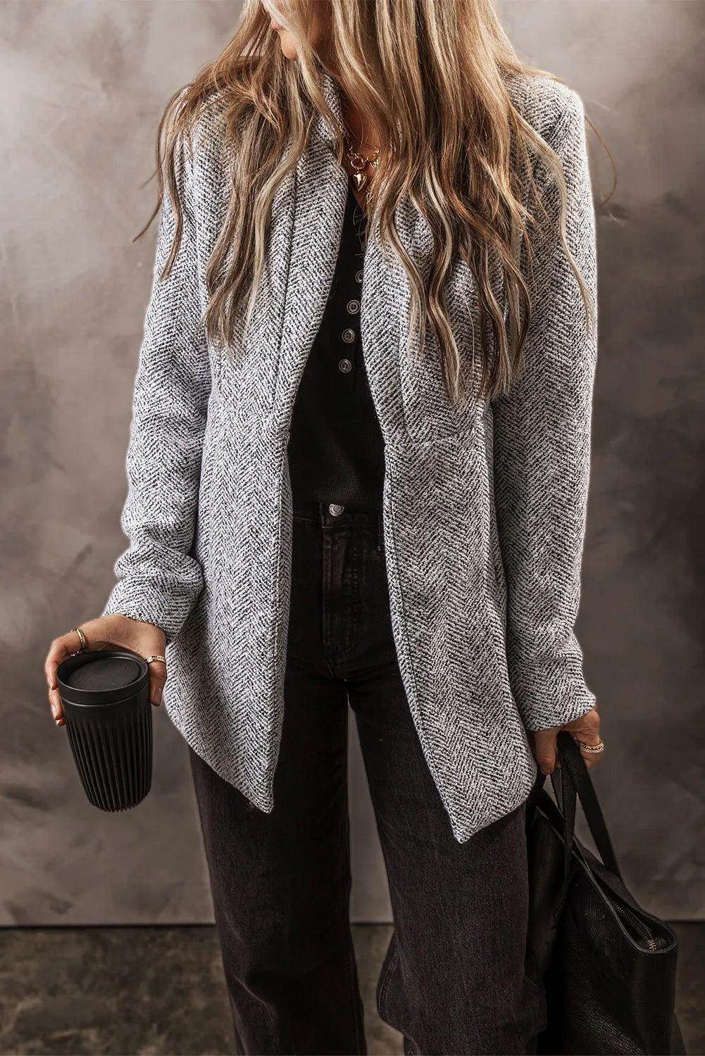 Open Front Long Sleeve Jacket for Women Casual Wear - Selvanelle