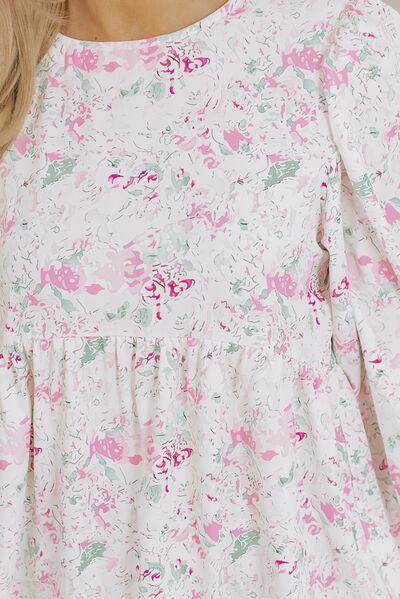 Printed Round Neck Long Sleeve Blouse for Women Fashion - Selvanelle