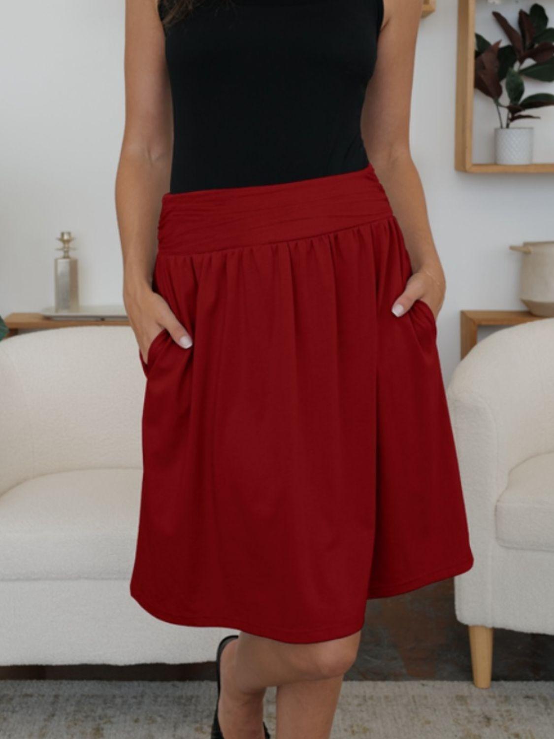 FAM-FAM Elastic Waist Skirt with Pockets for Women