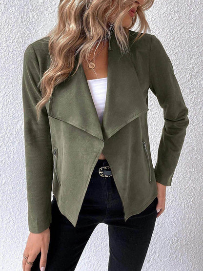 Collared Neck Long Sleeve Jacket for Everyday Wear - Selvanelle