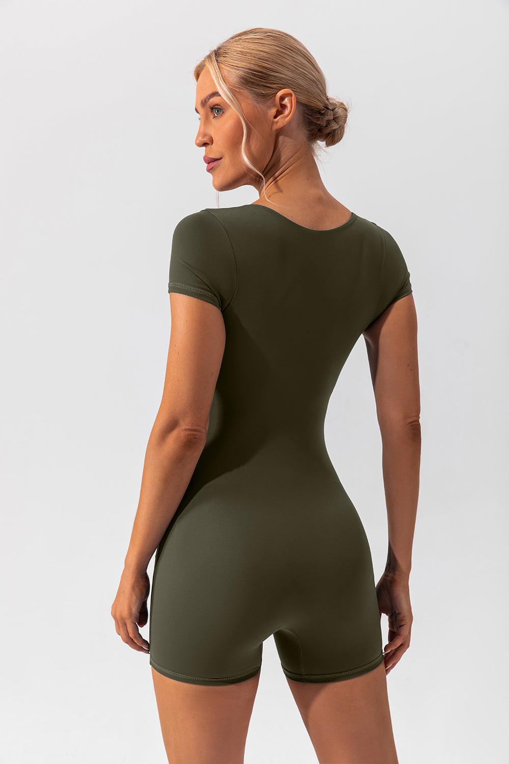 Square Neck Cap Sleeve Active Romper for Everyday Wear