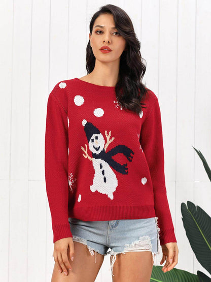 Snowman Round Neck Sweater for Cozy Winter Style - Selvanelle