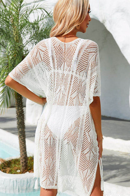 Angel Wings Side Slit Tassel Openwork Cover-Up Dress - Selvanelle