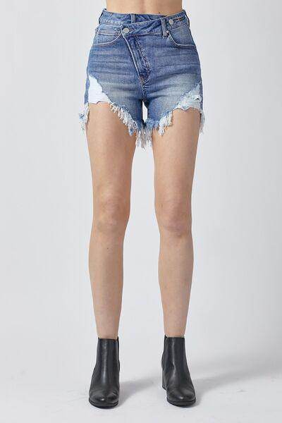 RISEN Raw Hem Asymmetrical Waist Denim Shorts for Women - Selvanelle