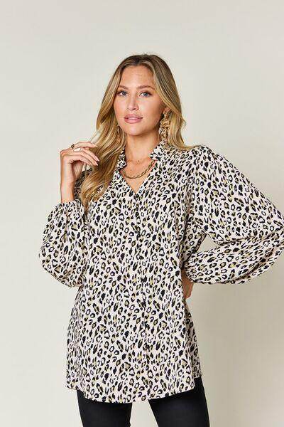 Double Take Full Size Leopard Long Sleeve Blouse for Women - Selvanelle