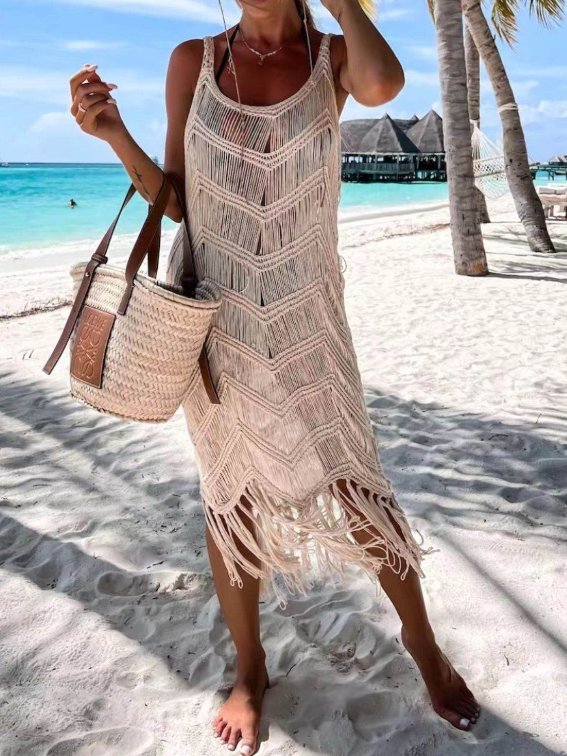 Fringe Scoop Neck Cover-Up - Selvanelle