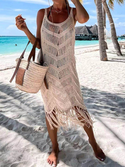 Fringe Scoop Neck Cover-Up - Selvanelle