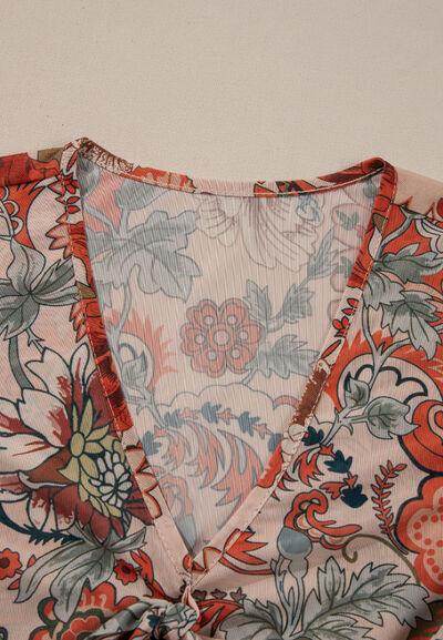 Floral V-Neck Flare Sleeve Blouse for Women Casual Style - Selvanelle