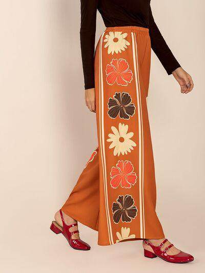 Printed Elastic Waist Wide Leg Pants for Comfortable Style - Selvanelle