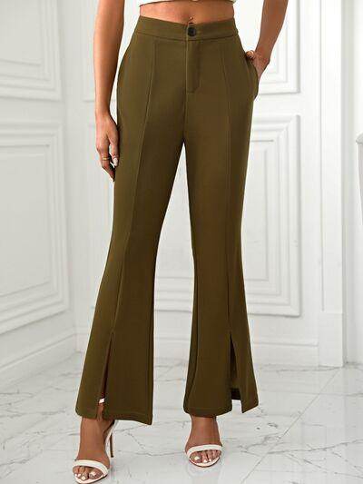Slit Flare Pants with Pockets for Stylish Comfort - Selvanelle