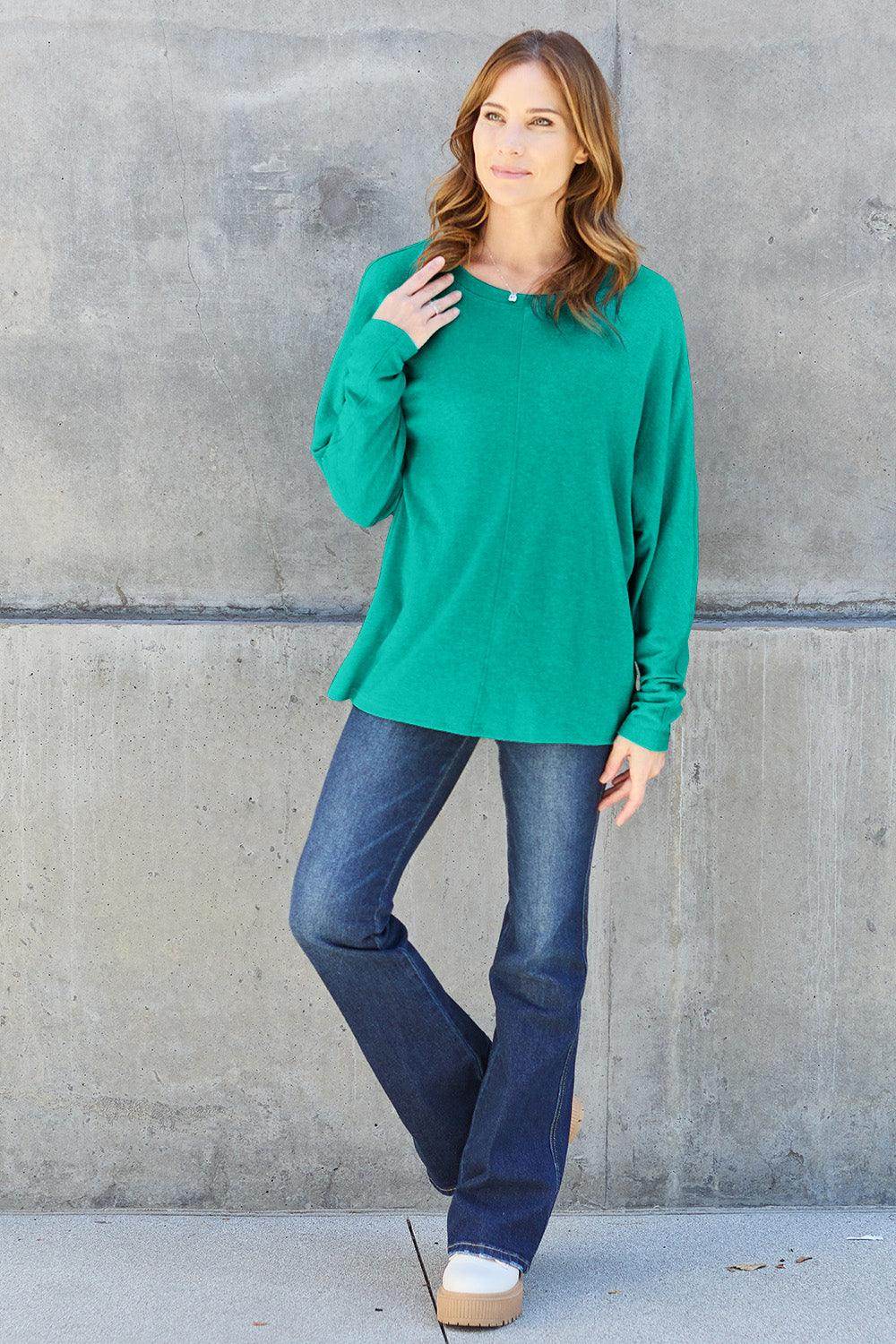 Double Take Full Size Round Neck Long Sleeve T-Shirt for Women - Selvanelle