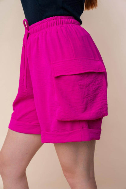 White Birch High Waisted Drawstring Knit Cargo Shorts for Women - Selvanelle