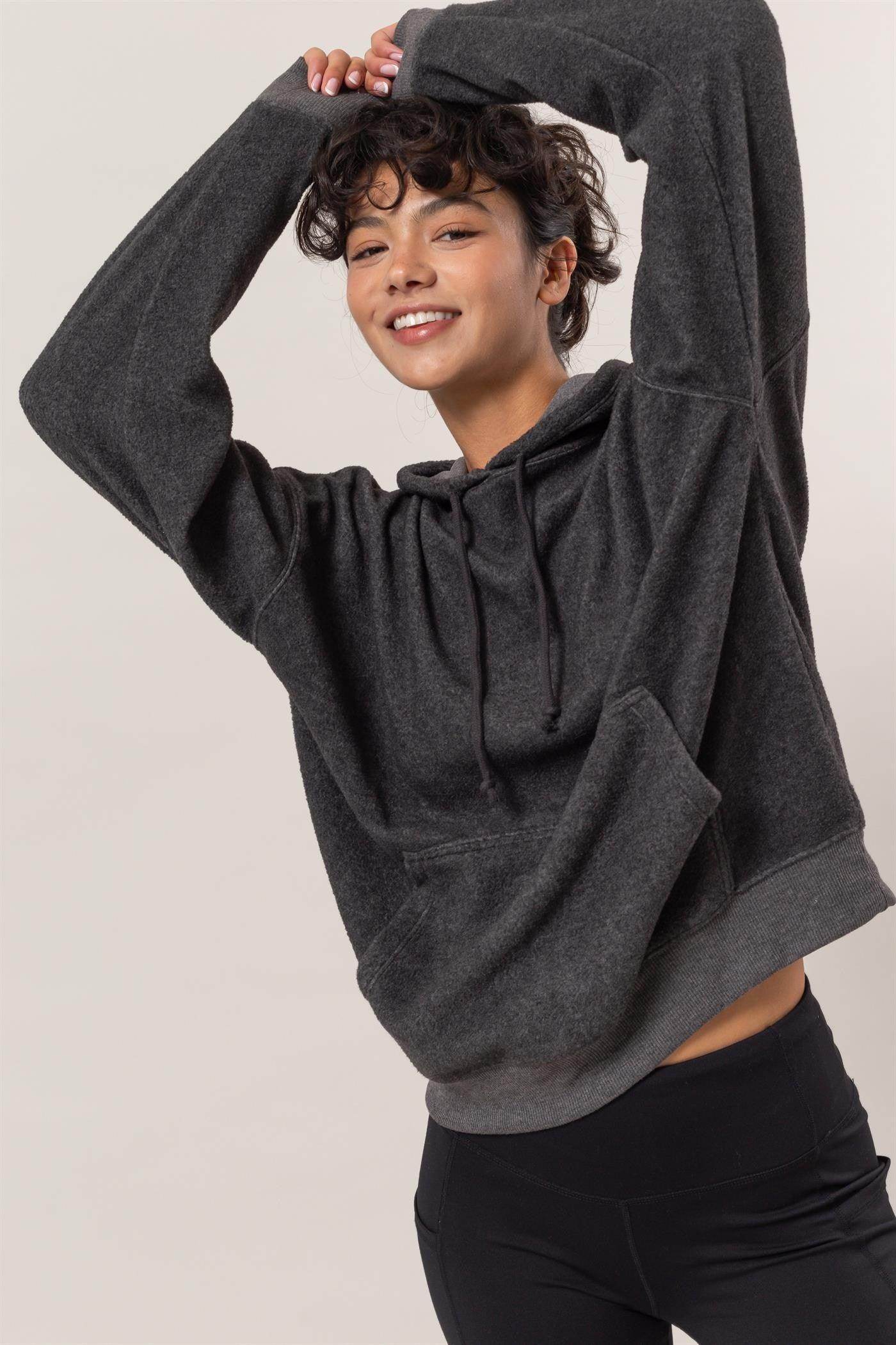 HYFVE Brushed Long Sleeve Hoodie with Kangaroo Pocket Style - Selvanelle