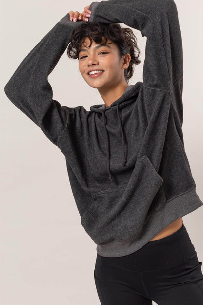 HYFVE Brushed Long Sleeve Hoodie with Kangaroo Pocket Style - Selvanelle