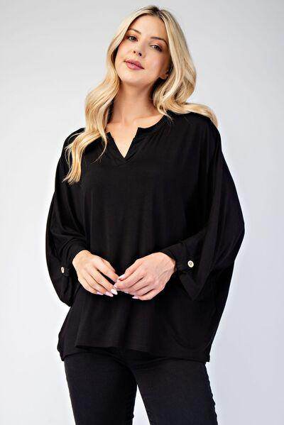 Celeste Full Size Notched Three-Quarter Sleeve Blouse Fashion - Selvanelle