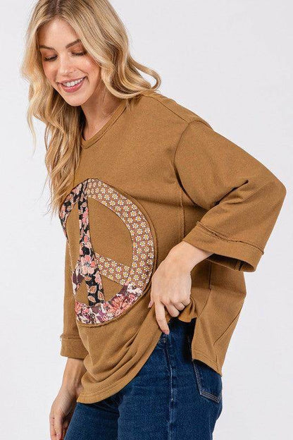 SAGE + FIG Floral Peace Patch Round Neck Top for Women - Selvanelle