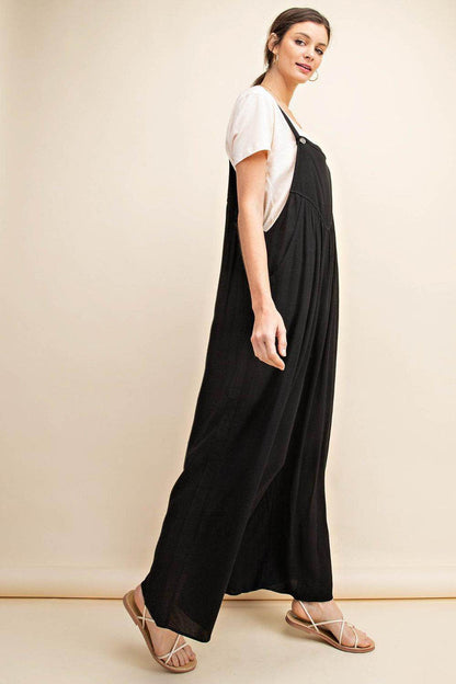 Kori America Full Size Sleeveless Ruched Wide Leg Overalls - Selvanelle