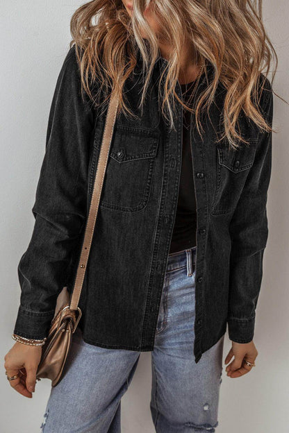 Button Up Long Sleeve Denim Jacket for Women Stylish Fit - Selvanelle