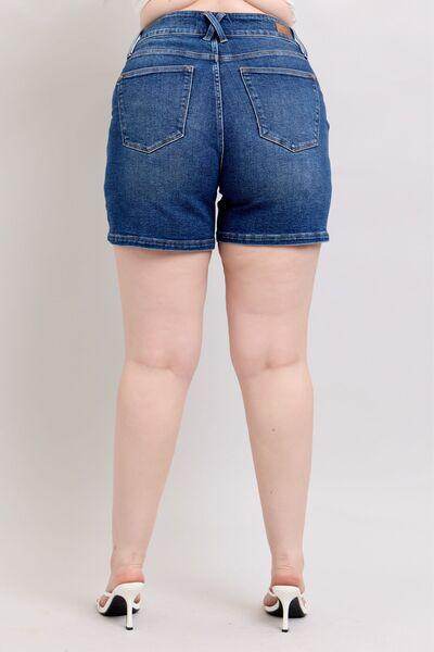 Judy Blue Full Size Double Button Waistband Denim Shorts Plus Size - Selvanelle
