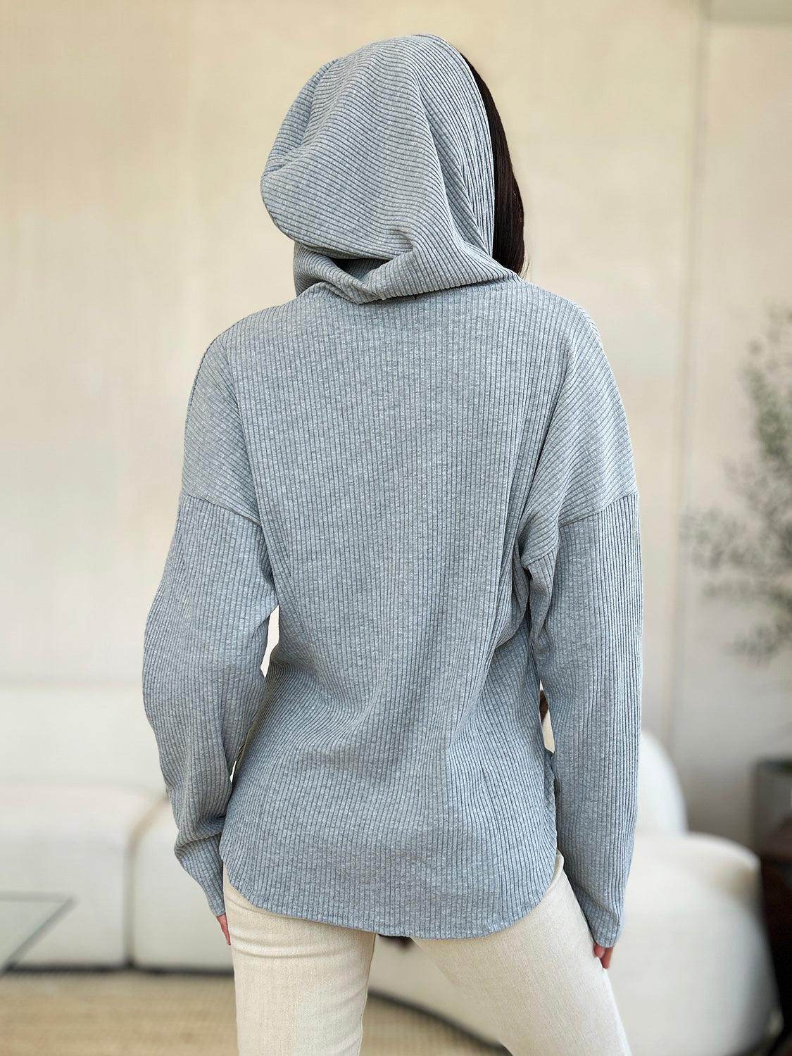 Culture Code Full Size Ribbed Zip Up Hooded Jacket - Selvanelle