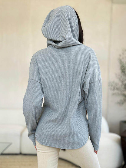 Culture Code Full Size Ribbed Zip Up Hooded Jacket - Selvanelle