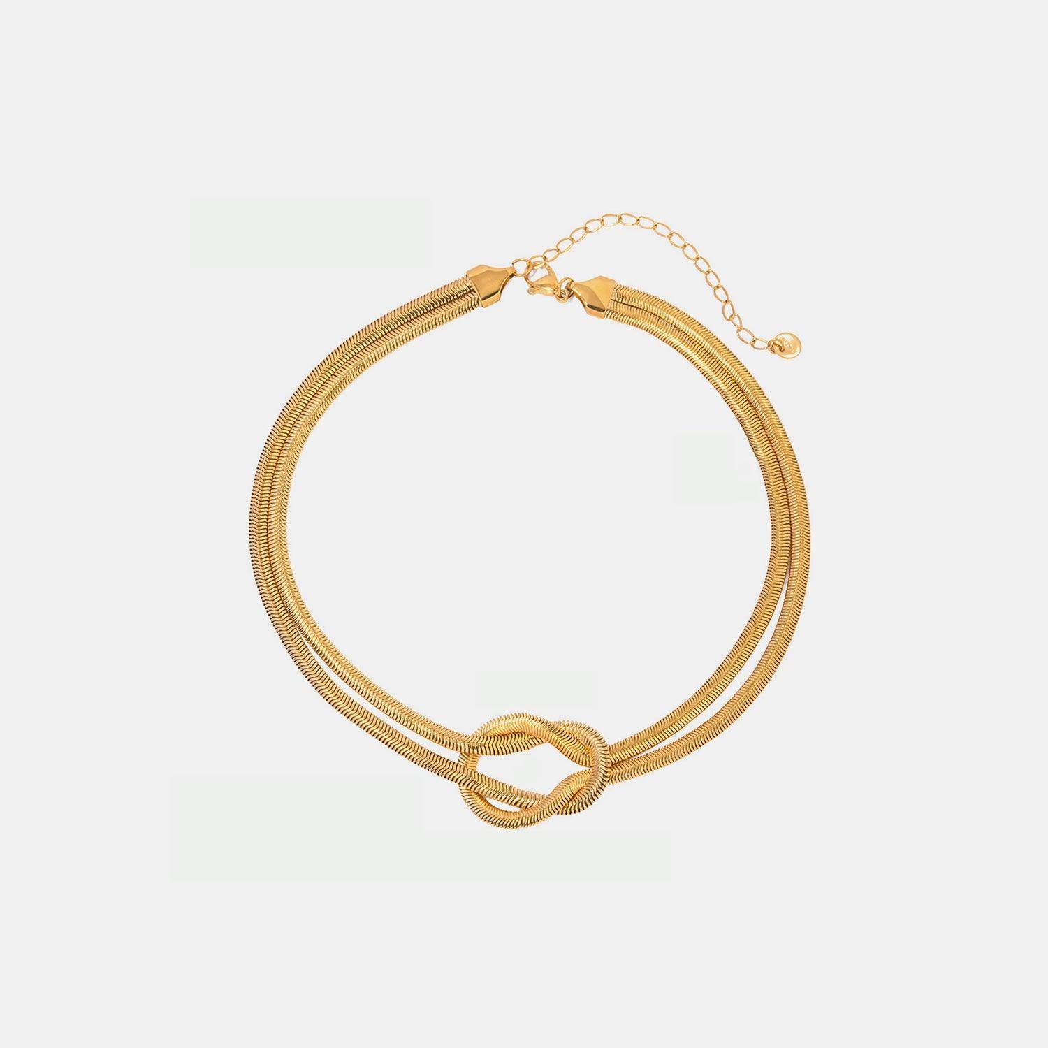 Double Layered Knot Herringbone Choker Necklace in Silver - Selvanelle